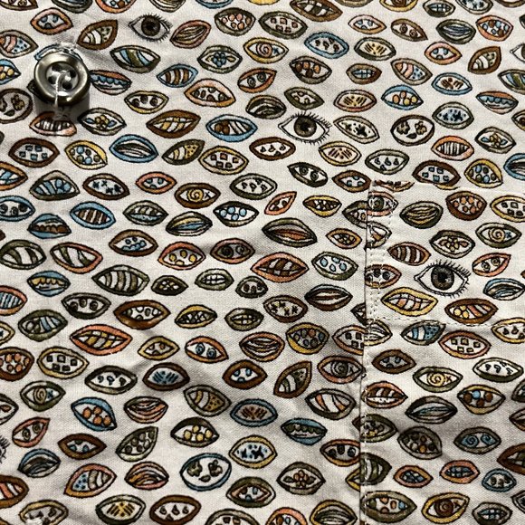 St. Croix Abstract Eyes and Mouths Maximalist Short Sleeve Button Down Shirt - Picture 3 of 4